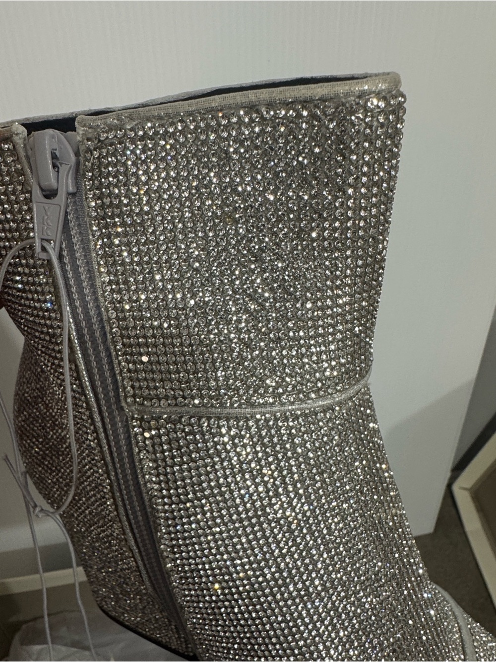 Silver Rhinestone Crystal Embellished Pointed Toe Block Heel Ankle Boots Size 11 - Picture 12 of 12